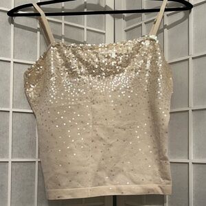 BCBG MAXAZRIA Sequin Cami Tank Top in Cream